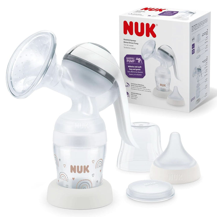 NUK Handmilchpumpen-Set | Weiches Silikonkissen | Ergonomischer Pumphebel | 2 Perfect Match Babyflaschen | 150 Ml | 2 NUK High-Performance Einwegstilleinlagen