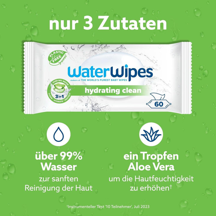 Waterwipes Feuchtigkeitsspendende, Säubernde Baby-Feuchttücher, 360 Tücher (6 Packungen), Mit 99% Wasser & Aloe Vera Extrakt, Feuchttücher Für Gesicht & Körper