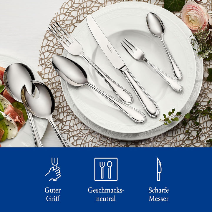 Villeroy & Boch – Mademoiselle Tafelbesteck, Besteckset 68 Teilig, Spülmaschinenfest, Rostfrei, Besteck 12 Personen, Besteckset 12 Personen, Essbesteck Set, Messer, Gabel, Löffel, Edelstahl