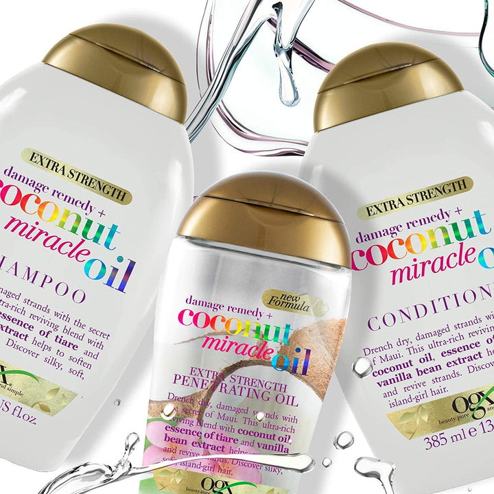 OGX Coconut Miracle Oil Conditioner, Feuchtigkeitsspendende Haarpflege Spülung Mit Kokosöl, Vanilleextrakt & Essenz Der Tiare, Haarspülung Mit anti Frizz Formel Für Optimale Locken Pflege (385 Ml)