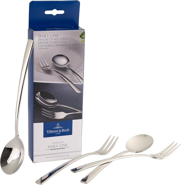 Villeroy & Boch – Daily Line Specials Spaghetti Besteck Set 4 Teilig Spülmaschinenfest, Pastabesteck, Mit Spaghettigabel / Nudelgabel Und Spaghettilöffel / Nudellöffel, Gabel Und Löffel, Edelstahl