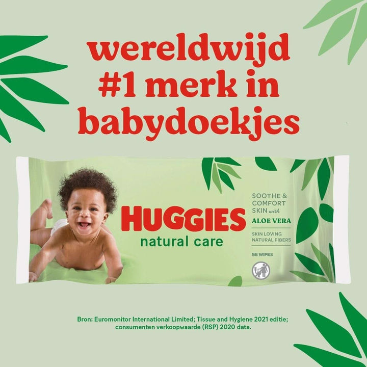 Huggies® Natural Care Babytücher, 10X56 Tücher, Hergestellt Aus Hautpflegefasern Für Eine Gesunde Haut – Babytücher Angereichert Mit Aloe Vera