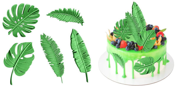 Set 5 edible decorations from sugar paste, exotic leaves