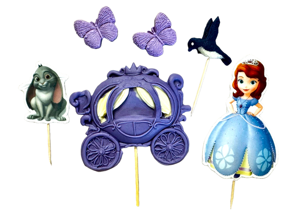 Set 6 edible decorations from sugar paste, Princess Sofia