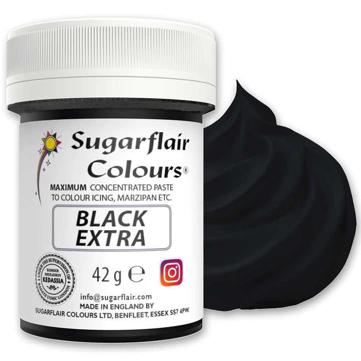 Sugarflair Lebensmittelfarbe Max Konzentriert Black Extra, Lebensmittel Farbstoff Hoch Konzentriert Für Marzipan Und Fondant, Max Concentrate Paste Colour - 42G