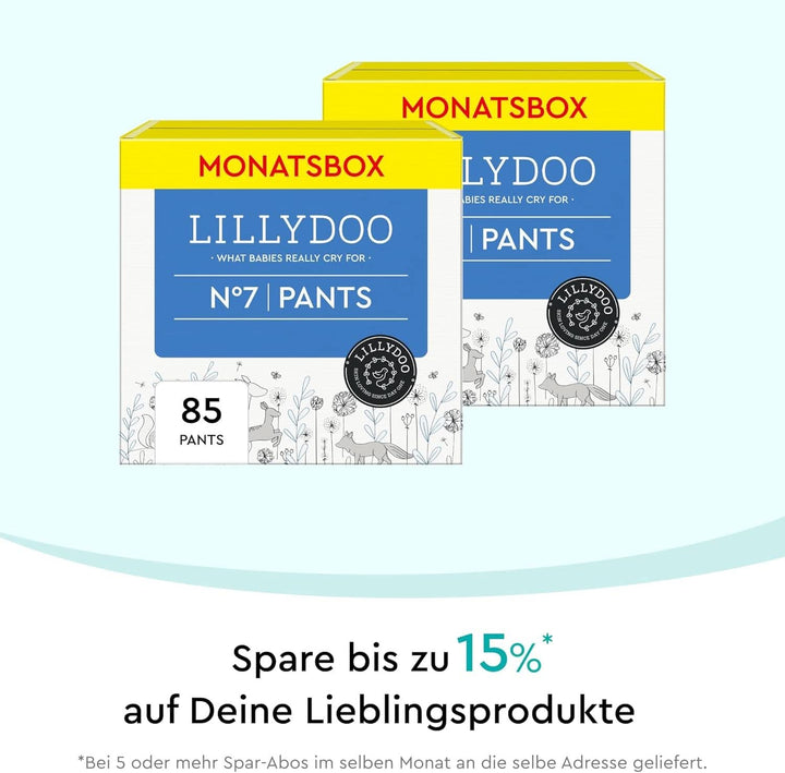 LILLYDOO Hautfreundliche Pants, Größe 7 (17+ Kg), Monatsbox (85 Stück)