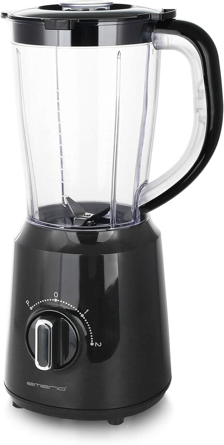 Emerio Standmixer BPA Frei Crush Ice Funktion 1.5L Behälter 2 Geschwindigkeiten + Pulse Funktion Messereinheit Aus Edelstahl Sicherheitsschalter Geschirrspülgeeignet 500 Watt BL-12816.8 Schwarz