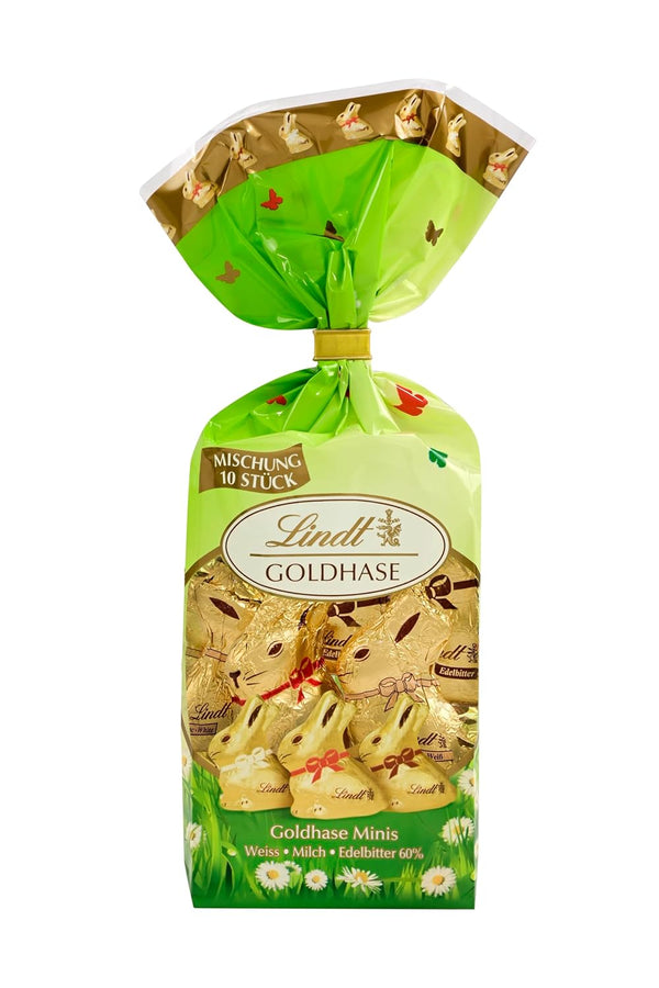 Lindt Schokolade Mini GOLDHASEN Mix | 105 G | 10 X Mini GOLDHASEN Zu Ostern in Den Sorten Weiß, Milch Und Dark 60% | Osterschokolade | Schokoladengeschenk | Schokoladenhasen | Osterhase