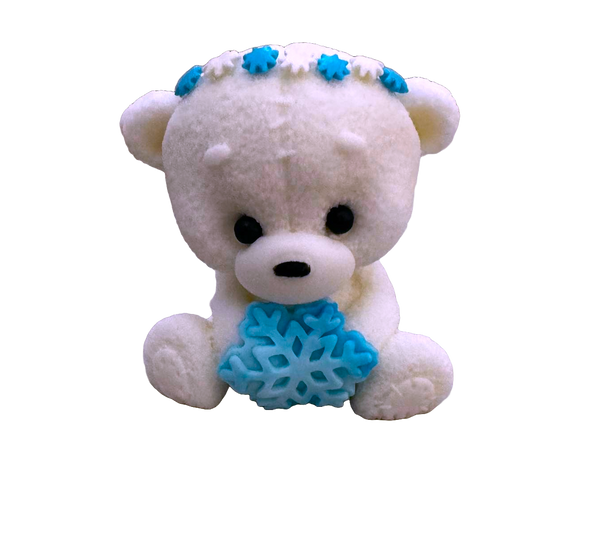 Edible decoration of sugar paste, teddy bear with blue flake