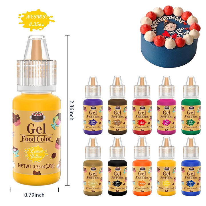 Lebensmittelfarbe Gel- Hochkonzentrierte Flüssige Gel-Lebensmittelfarbe Zum Backen, Für Macarons, Kekse, Fondant, Gebäck Und Kuchendekoration, Osterei-Dekoration & DIY (0,35Oz/Flasche)