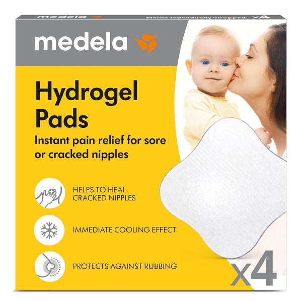 Medela Hydrogel Pads – Sofortige Linderung Und Kühlung Bei Wunden Brustwarzen – Wiederverwendbar – Packung Mit 4 Einzeln Verpackten, Sterilen Pads