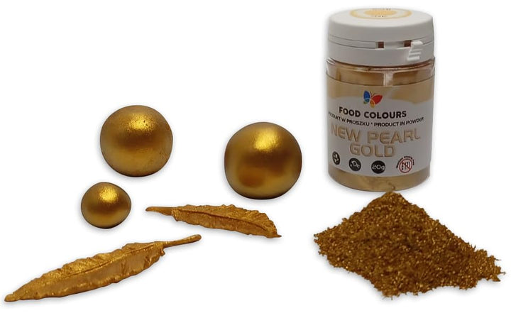 Lebensmittelfarbpulver Mit Metallischem Effekt Essbarer Farbstoff NEW PEARL GOLD 20G Metallischer Farbstoff Glitzerfarbstoff Dekoration Für Kuchen Torten Zuckerpasten Kekse Dekoration Für Getränke