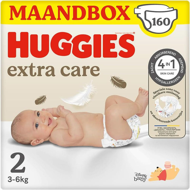 Huggies Extra Care Bebè, Windeln Größe 2 (3-6 Kg), Sehr Saugfähig, Vorratspackung, 160 Stück