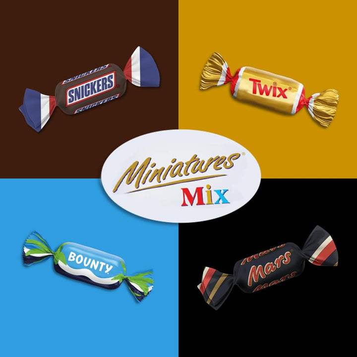 Miniatures Mix, Mars, Snickers, Bounty & Twix, Riegelklassiker Im Mini Format, Milchschokoladen, Schokolade Großpackung, Party Mix, 296 Riegel, 1 X 3Kg