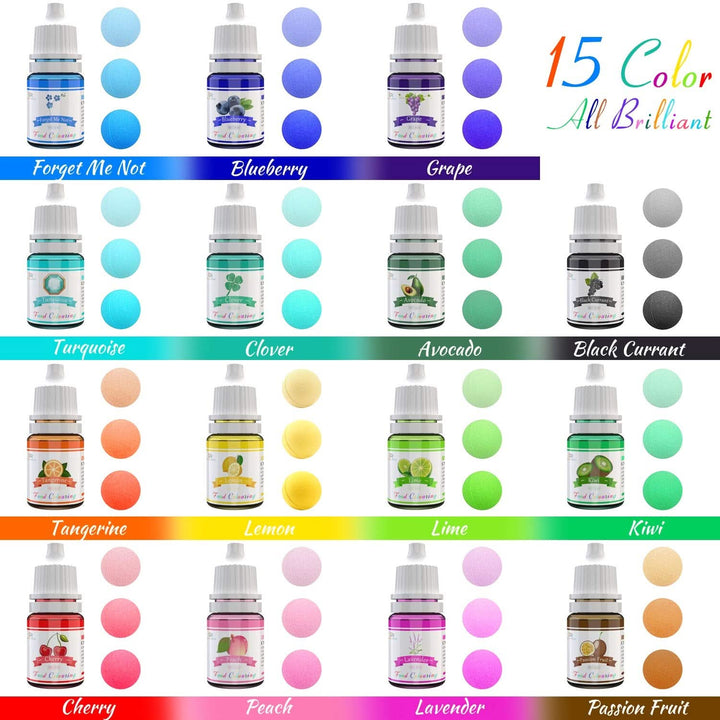 Set 15 coloranti alimentari lichizi, 6 ml fiecare culoare