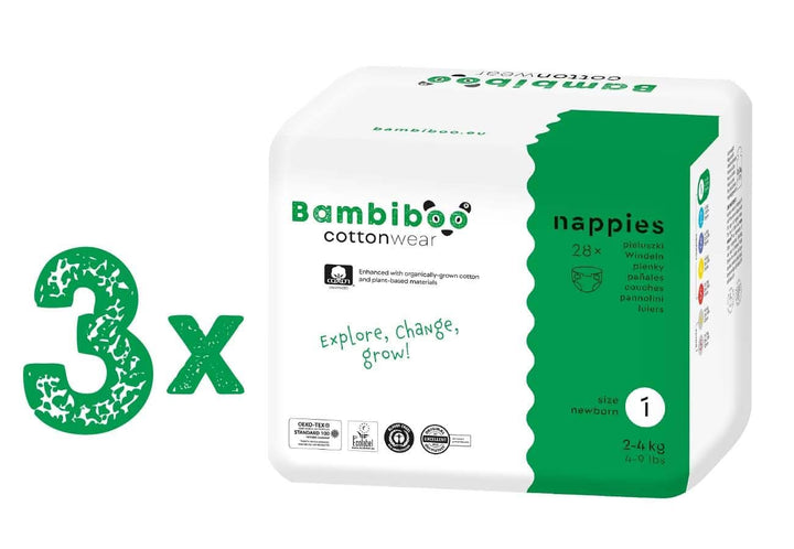 Bambiboo Scutece pentru copii - COTTONWEAR - Scutece de unică folosință pentru copii din bumbac organic și țesături pe bază de plante cu buric decupat