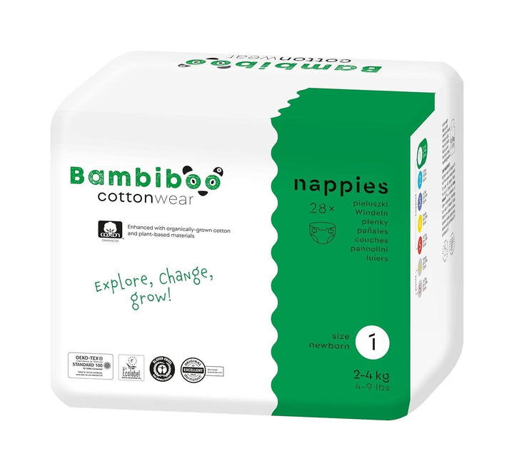 Bambiboo Scutece pentru copii - COTTONWEAR - Scutece de unică folosință pentru copii din bumbac organic și țesături pe bază de plante cu buric decupat