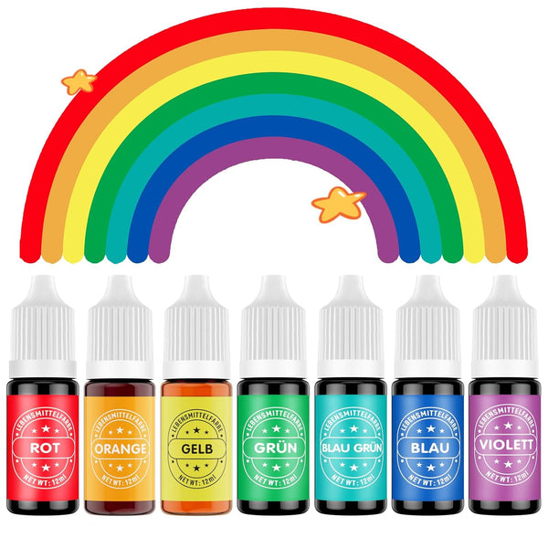 Lebensmittelfarbe 7X12Ml, Hochkonzentriert & Zuckerfrei Lebensmittelfarbe Flüssig Zum Backen, Osterkuchen, Macaron, Zuckerguss, Fondant, Kekse, Donuts (Regenbogen)