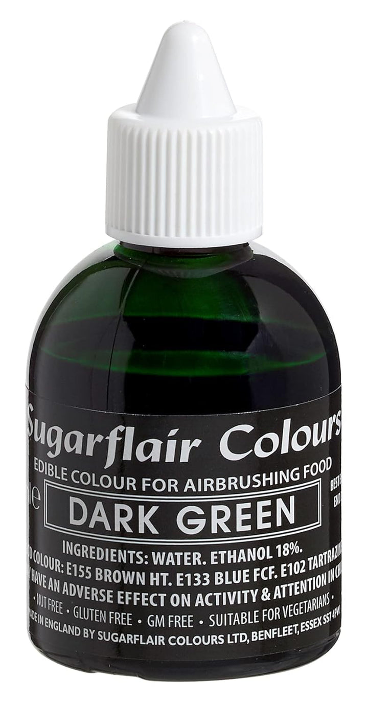 Sugarflair Airbrush Colouring Lebensmittelfarbe Dark Green - Essbare Lebensmittel Farbe Flüssig, Airbrush-Farbe Für Kuchen, Cupcakes, Zuckerguss Und Kuchendekorationen - 60Ml