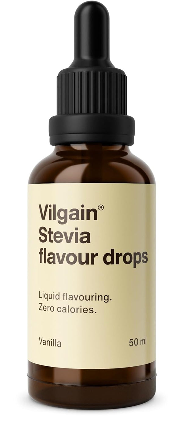 Vilgain Stevia Drops – Natürlicher Kalorienfreier Süßstoff, 5 Geschmacksrichtungen, Ideal Für Getränke, Backen & Diabetiker, Ohne Zucker, Hitzebeständig, Vegan & Ergiebig (50Ml, Vanille)