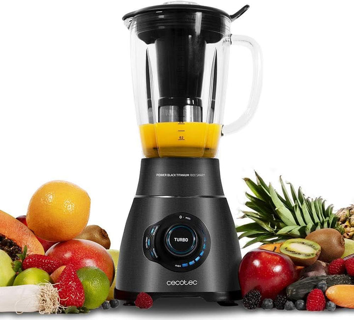 Cecotec Standmixer Power Black Titanium 2200MAX Smooth, 2200 W Maximale Leistung, 6 Klingen Aus Edelstahl, Ice-Crush-Funktion, Turbo- Und Smoothie-Funktion, Autoclean-Funktion