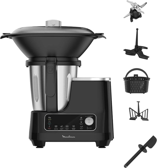 HF4568 Click Chef Küchenmaschine Mit Kochfunktion | 1400 Watt | 12 Geschwindigkeitsstufen | Gesamtvolumen 3,6 Liter | 28 Funktionen | Inkl. Zubehör Und Rezeptheft | Farbe Schwarz