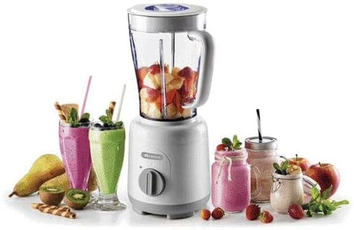 Ariete Breakfast 586 Blender, Elektrischer Mixer Mit 4 Edelstahlklingen, 2 Geschwindigkeiten + Pulse-Funktion, Anti-Rutsch-Füße, Aufsatzdeckel, 1,5 L Fassungsvermögen, 500W, Weiß