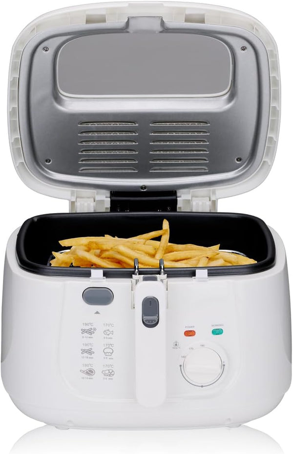 Alpina Friteuse 2,5L DF-165 - Friteuse Mit Fett 1800W - Einstellbare Temperatur Bis 190°C - Für 2 Bis 3 Personen - Mit Antihaftbeschichtung Und Kontrollleuchte - Weiß, Weiss