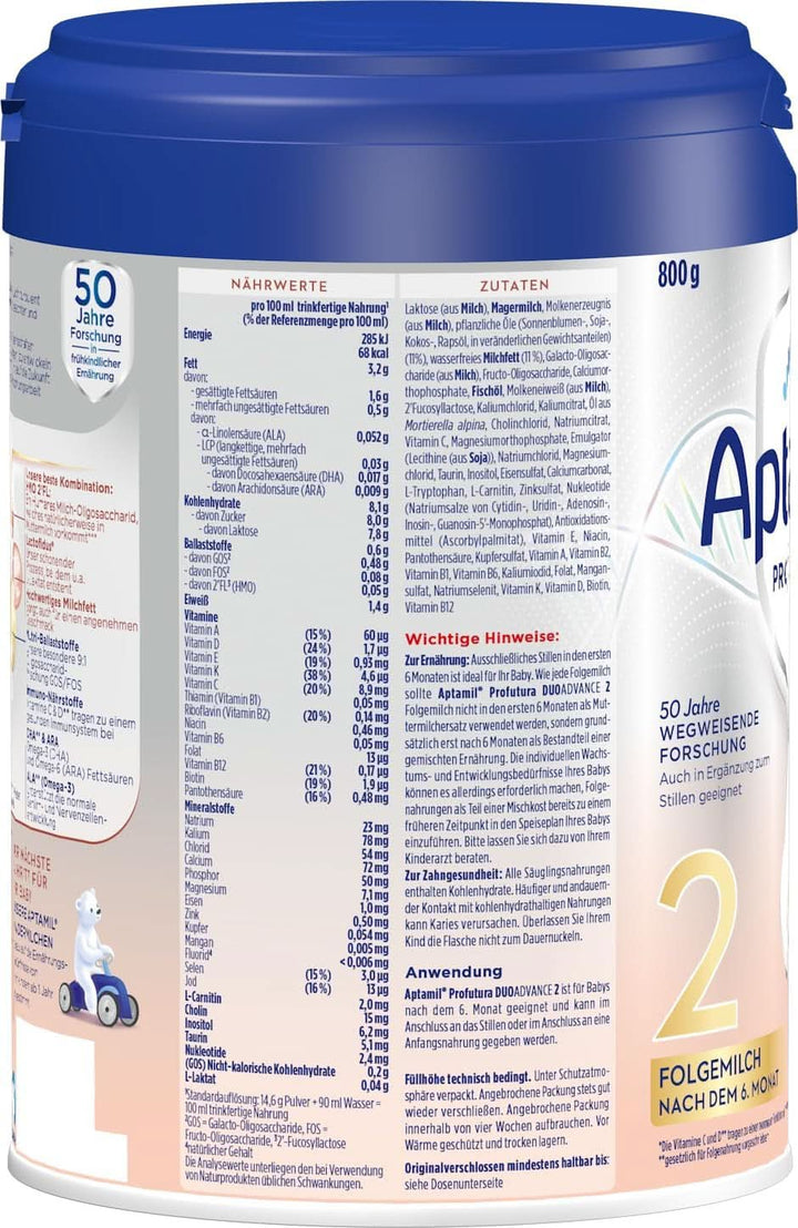 Aptamil Profutura DUOADVANCE 2 – Folgemilch – Baby-Milchpulver – Nach Dem 6. Monat – Mit Pflanzlichen Ölen Und Ohne Palmöl – 1 X 800 G