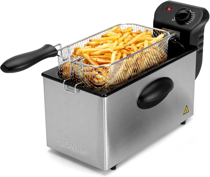 Bomann® Fritteuse Mit 3L Kapazität | Friteuse Mit Fett | Friteuse Öl Mit Kaltzonentechnik & Abtropfvorrichtung | Fritteusen Mit Stufenlos Regelbarerem Thermostat | 2000W | Gastro Friteuse FR 2264 CB