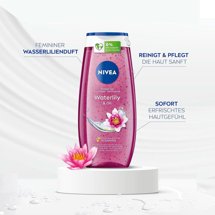  NIVEA Waterlily & Oil, Gel de duș cu parfum proaspăt de nufăr, pH neutru, 250 ml