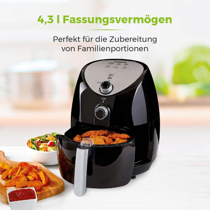 Tower T17021 Heißluftfritteuse Für Die Ganze Familie Mit Schneller Luftzirkulation - 60-Minuten-Timer - Airfryer 4,3L 1500W - Schwarz