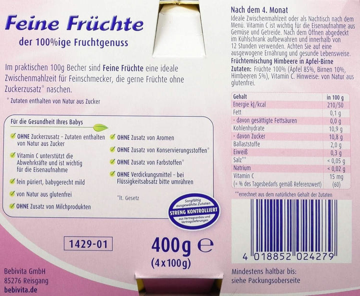 Feine Früchte, Himbeere in Apfel-Birne, 6Er Pack ( 6 X 4 X 100 G )