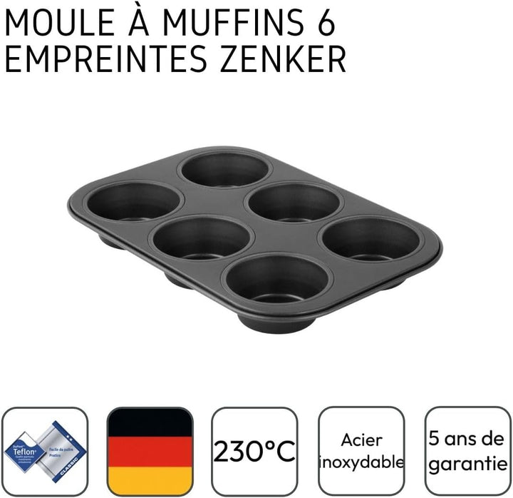 Zenker 6Er Muffinform Black Metallic, 275X190X30 Mm, Teflon Classic Antihaftbeschichtung, Hitzebeständig Bis 230°C, Leichte Reinigung, Ideal Für Köstliche Muffins