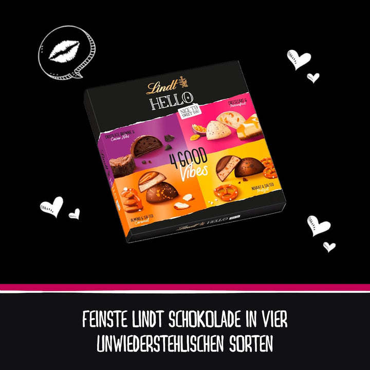 Lindt Schokolade HELLO 4 Good Vibes | 90G | 4 Verschiedene HELLO Pralinen Zum Teilen Oder Selber Genießen | Schokoladengeschenk