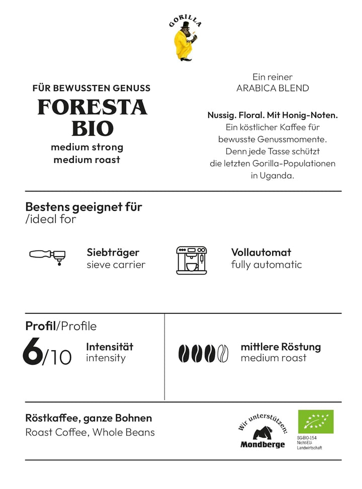 Joerges  Foresta Kaffee 1X 1000G Geröstete Ganze Bohnen | Qualitäts-Kaffee Arabica Blend Ganze Bohne | Siebträger Vollautomat | Espresso-Kaffee