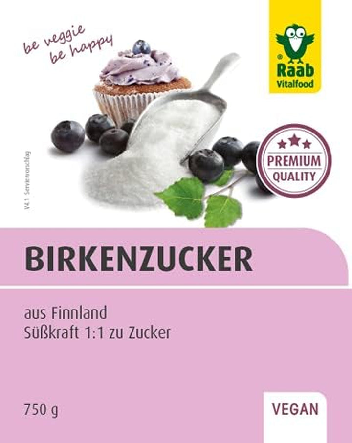 Raab Vitalfood Premium Birkenzucker, Xylit, Vegan, 1:1 Zucker-Alternative, Süßungsmittel, Zahnfreundlich, Vorratspack, 750 G