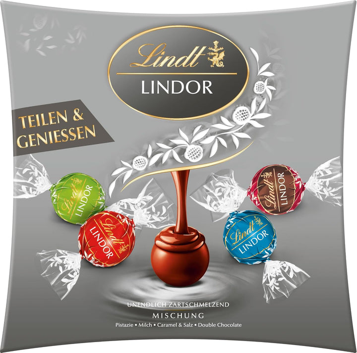 Lindt Schokolade LINDOR Sharing | 250 G | Kugeln Mit Zartschmelzender Füllung in Den Sorten Milch, Feinherb 45 %, Weiß, Salted Caramel Und Haselnuss | Schokoladen- | Pralinen-Geschenk