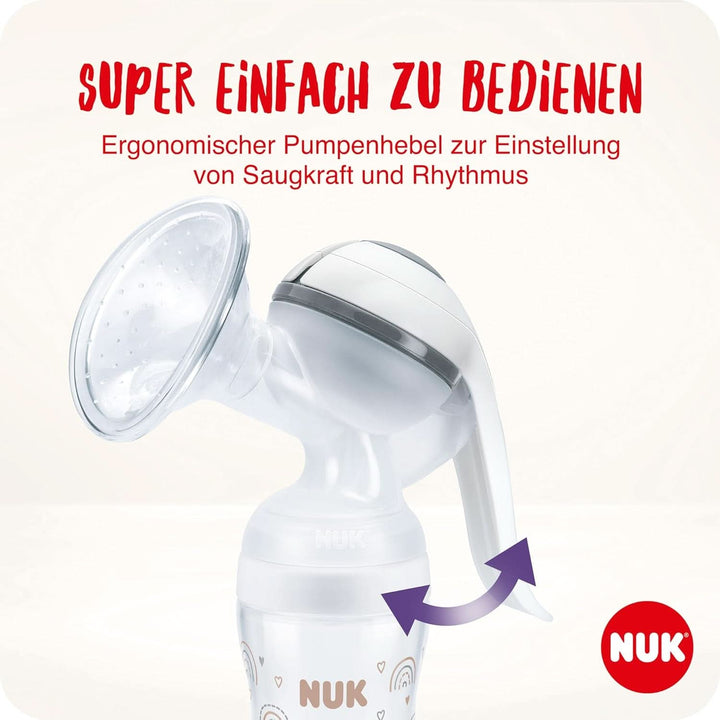 NUK Handmilchpumpen-Set | Weiches Silikonkissen | Ergonomischer Pumphebel | 2 Perfect Match Babyflaschen | 150 Ml | 2 NUK High-Performance Einwegstilleinlagen