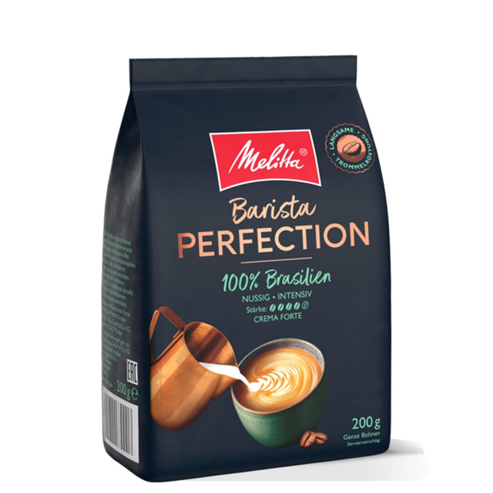 Melitta Barista Perfection 100% Brasilien, Ganze Kaffee-Bohnen 750G, Ungemahlen, Single-Origin-Kaffee, 100% Arabica-Bohnen, Langsame Trommelröstung, Crema Forte, Stärke 4