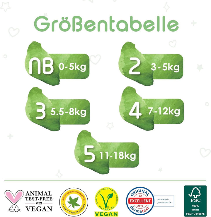 Pureborn Eco Bio-Bambus Windeln, Größe 5 (11-18 Kg), 176 Stück (2 X 88), Umweltfreundlich, Hypoallergen, Ultraweich, Mit Nässeindikator, Diverser Aufdruck