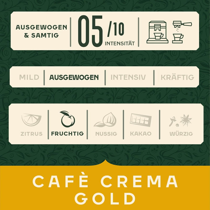 Jacobs Café Crema Gold Kaffeebohnen 1Kg – Vollmundig, Aromatisch, Fruchtige Note, Arabica & Robusta Bohnen, Intensität 5/10, Ideal Für Café Crema