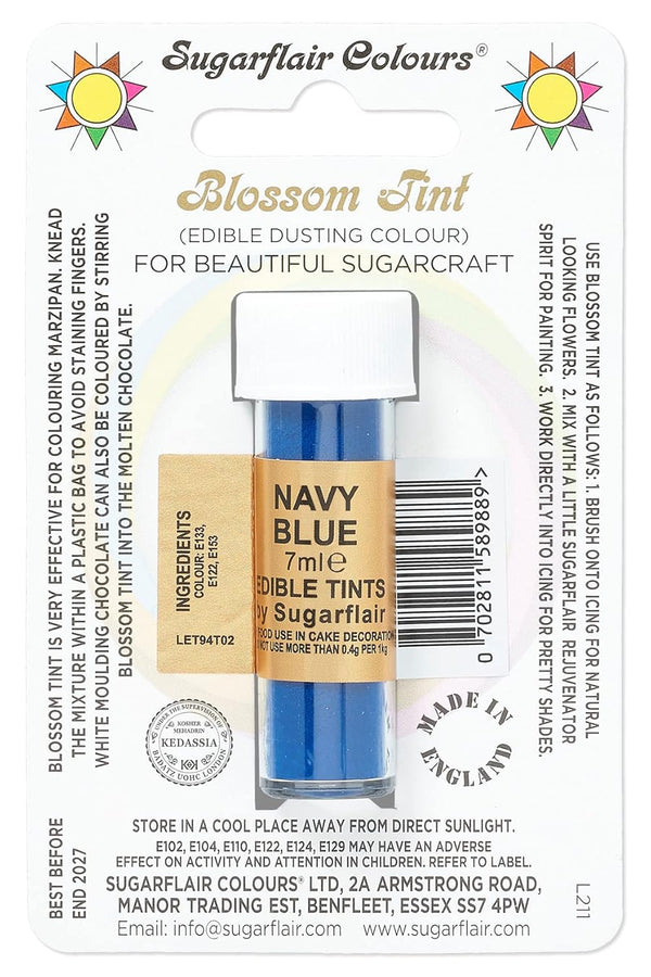 Sugarflair Blossom Tint Dusting Lebensmittelfarbe Pulver Navy Blue - Lebensmittel Farbe Pulver Zur Dekorationen Farbzuckerpaste, Fondant, Zuckerguss, Schokolade, Buttercreme, Macarons - 7Ml