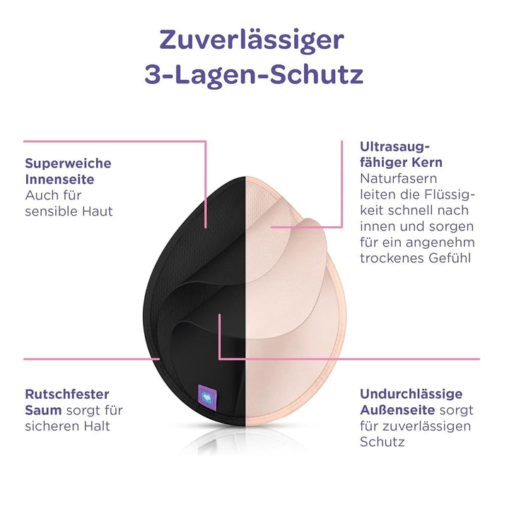 Lansinoh Waschbare Stilleinlagen Hellrosa & Schwarz - 8 Stück Inkl. Wäschenetz - Ultrasaugfähig & BIO Brustwarzensalbe