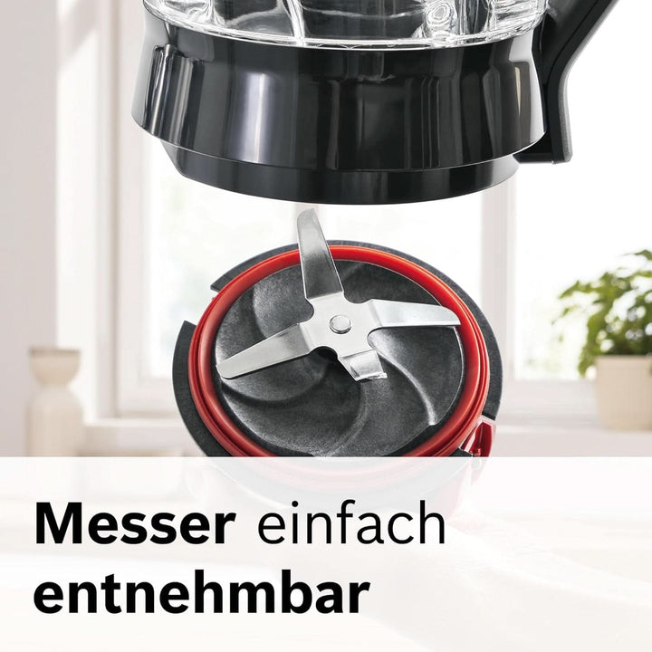 Bosch Standmixer Vitapower Serie 4 MMB6172S, Edelstahl-Klingen, 1,5L Thermosafe Glasbehälter, Stopfer, Spülmaschinengeeignete Teile, 30,000 U/Min, 1200 W, Silber