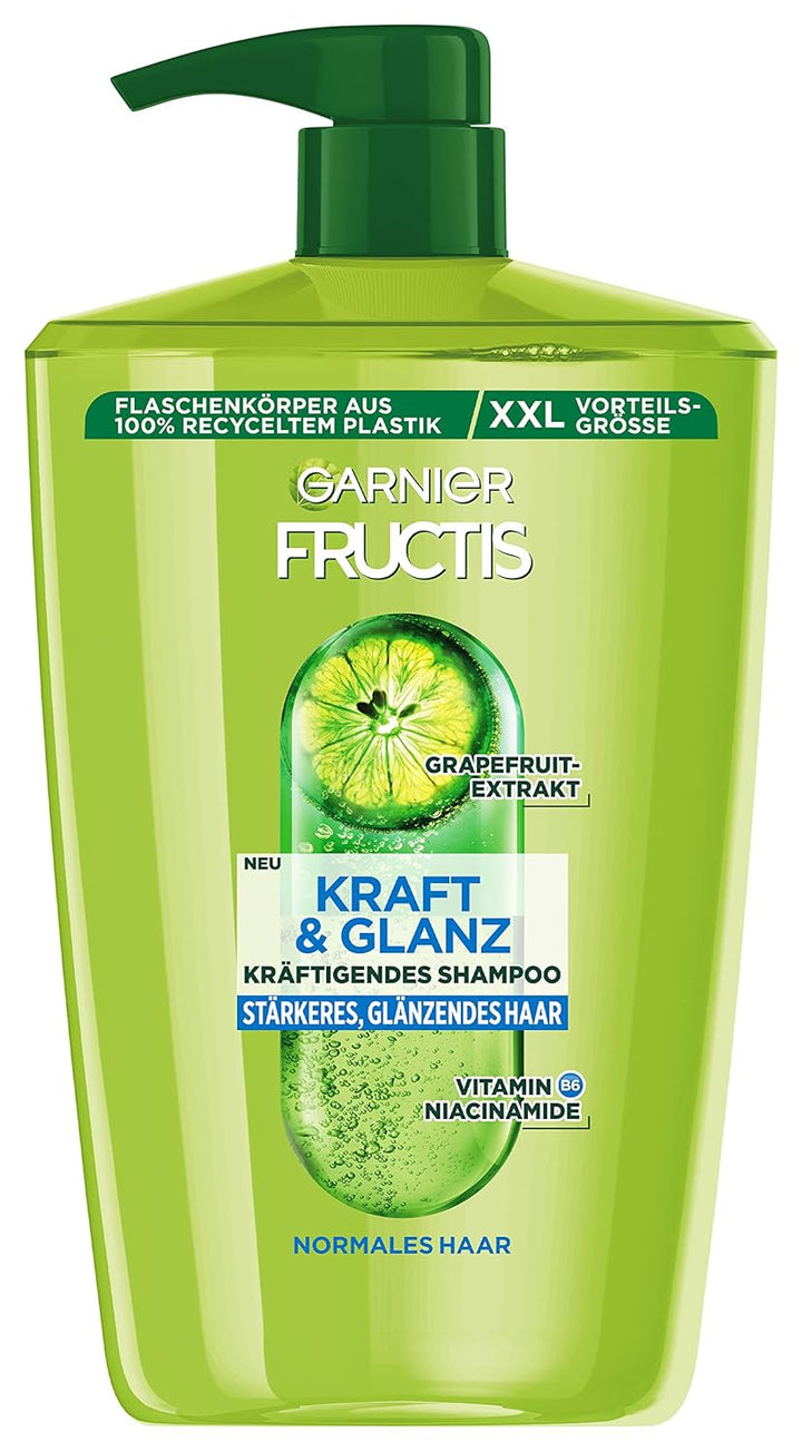 Garnier Fructis Kraft Und Glanz Kräftigendes Shampoo Grapefruitextrakt XXL, Gibt Dem Haar Kraft Und Energie Zurück, Für Stärkeres Und Glänzendes Haar, Maxi Format, 1000 Ml