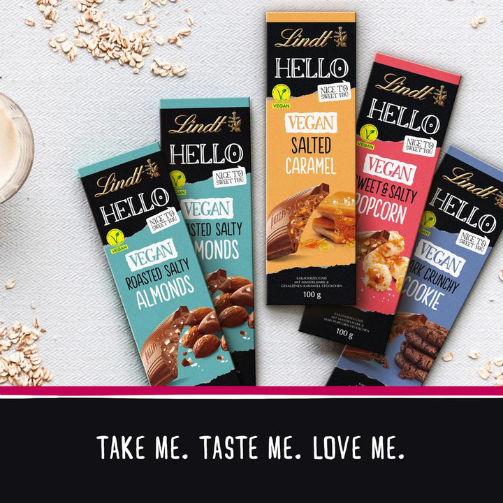 Lindt Schokolade HELLO Vegan Sweet´N Salty Popcorn | 100 G Tafel | Vegan Mit Kakao, Mildem Mandelmark Und Gesalzenen Und Süßen Mais- Und Popcorn-Stückchen | Schokoladengeschenk