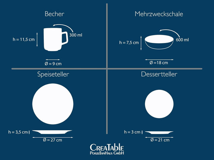 Creatable, 23630, Serie CAPRI - Reaktivglasur, 16-Teiliges Geschirrset, Kombiservice Aus Steinzeug, Spülmaschinen- Und Mikrowellengeeignet, Qualitätsproduktion