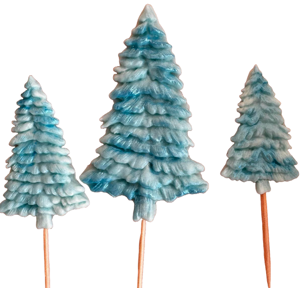 Set of 3 edible decorations of sugar, winter fir trees