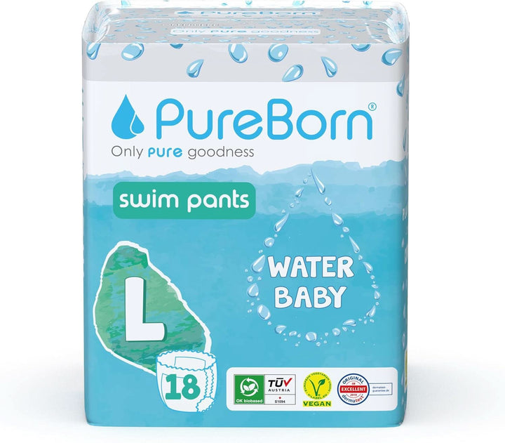 Pureborn Schwimmwindeln, Baby Swim Pants Größe L (9-14 Kg), 18 Stück, Für Strand Und Pool, Ultraweich, Elastisch, Auslaufsicher, Dermatologisch Getestet, Sommerdrucke